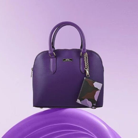 Trina Turk Royal Purple Dome Crossbody Satchel Handbag With Strap Card Wallet - Picture 2 of 11